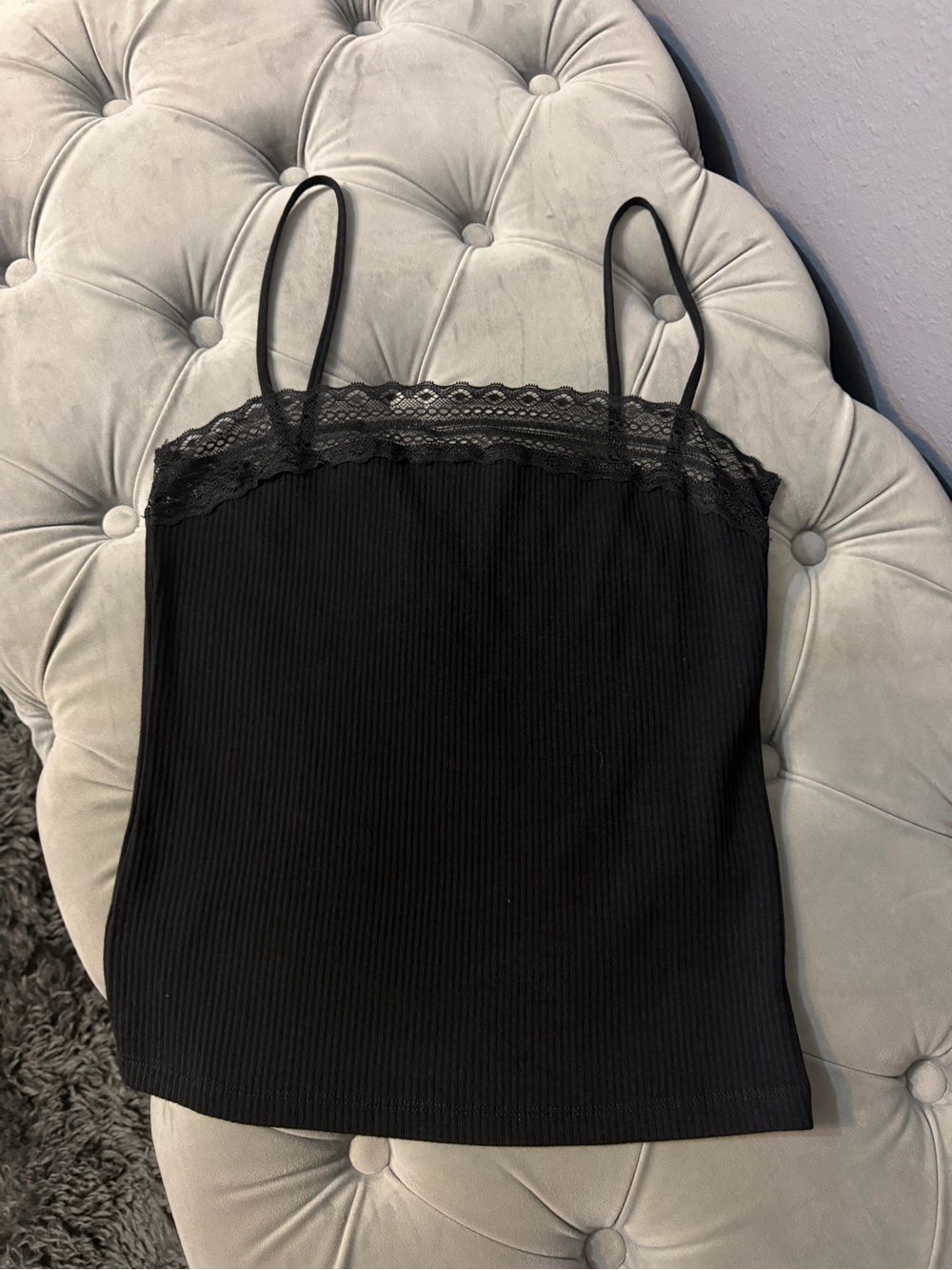 NWT Madewell Black Ribbed Lace Trim Cami Tank Top Size M